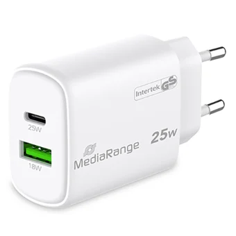 MediaRange Φορτιστής Χωρίς Καλώδιο GaN με Θύρα USB-A και Θύρα USB-C 25W Power Delivery Λευκός (MRMA112-2) MRMA112-2