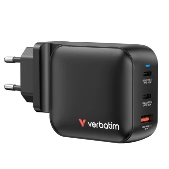 Verbatim Φορτιστής Χωρίς Καλώδιο GaN με Θύρα USB-A και 2 Θύρες USB-C 100W Power Delivery / Quick Charge 3.0 Μαύρος (Mini)