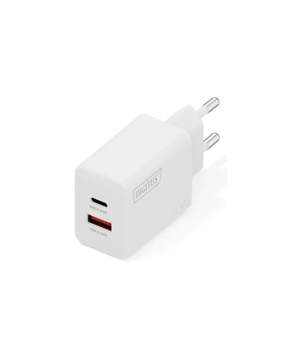 Digitus Φορτιστής Χωρίς Καλώδιο με Θύρα USB-A και Θύρα USB-C 20W Λευκός (DA-10300) DA-10300