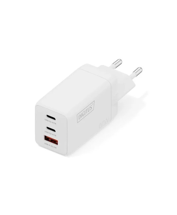 Digitus Φορτιστής Χωρίς Καλώδιο GaN με 2 Θύρες USB-A και Θύρα USB-C 67W Power Delivery Λευκός (DA-10303) DA-10303