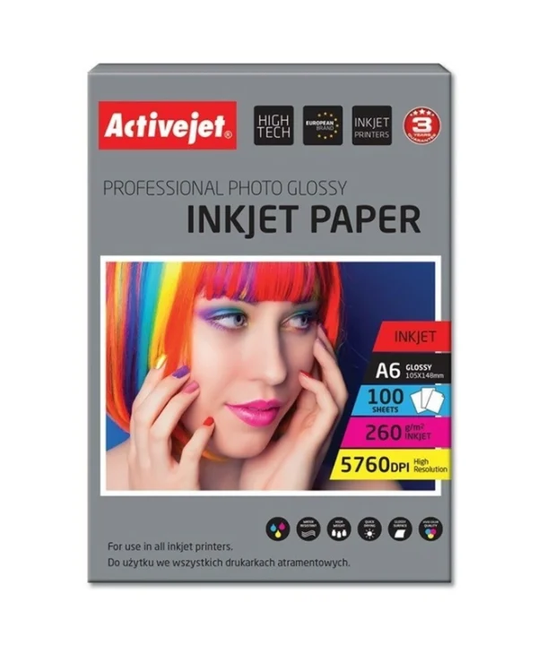 Active Jet Premium Photo Glossy Φωτογραφικό Χαρτί A6 (10x15) 260gr/m² για Εκτυπωτές Inkjet 100 Φύλλα
