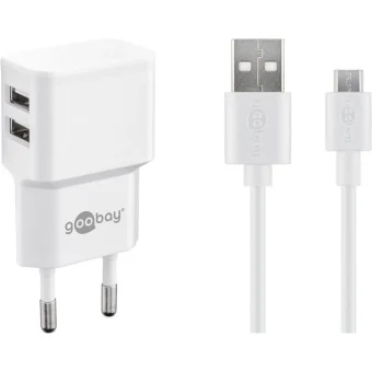 Goobay Φορτιστής με 2 Θύρες USB-A και Καλώδιο micro USB 12W Λευκός (44985) 44985