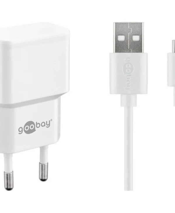 Goobay Φορτιστής με 2 Θύρες USB-A και Καλώδιο micro USB 12W Λευκός (44985) 44985