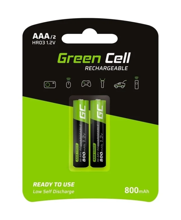 Green Cell Επαναφορτιζόμενες Μπαταρίες AAA Ni-MH 800mAh 1.2V 2τμχ GR08
