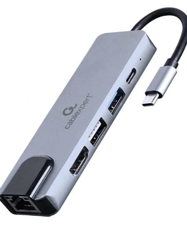 Cablexpert USB-C Docking Station με HDMI 4K PD Ethernet Γκρι (A-CM-COMBO5-04)