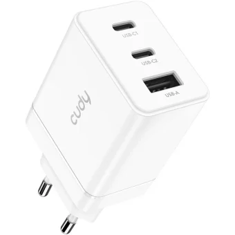 Cudy Φορτιστής Χωρίς Καλώδιο με Θύρα USB-A και 2 Θύρες USB-C 67W Power Delivery / Quick Charge 3.0 Λευκός (CH67) CH67_EU