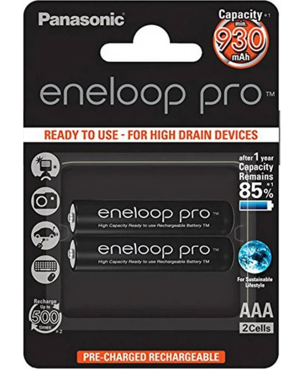 Panasonic Eneloop Pro Επαναφορτιζόμενες Μπαταρίες AAA Ni-MH 930mAh 1.2V 2τμχ BK-4HCDE/2CP