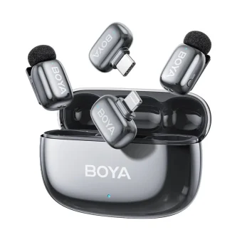 Boya Mini 2 Lightning & Type-C Ασύρματο Δυναμικό Μικρόφωνο Πέτου, Clip On Δημοσιογραφικό σε Γκρι Χρώμα Space Grey BOYA mini 2-01- Gray