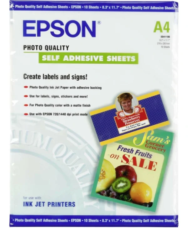Epson Self Adhesive Φωτογραφικό Χαρτί Matte A4 (21x30) 167gr/m² για Εκτυπωτές Inkjet 10 Φύλλα C13S041106