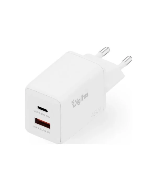 Digitus Φορτιστής Χωρίς Καλώδιο GaN με Θύρα USB-A και Θύρα USB-C 45W Λευκός (DA-10302)