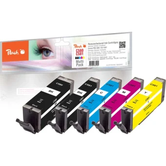 Peach Πακέτο Συμβατών Μελανιών Εκτυπωτή InkJet Canon PGI-580/CLI-581 Πολλαπλό (Color) / Μαύρο 5τμχ PI100-356