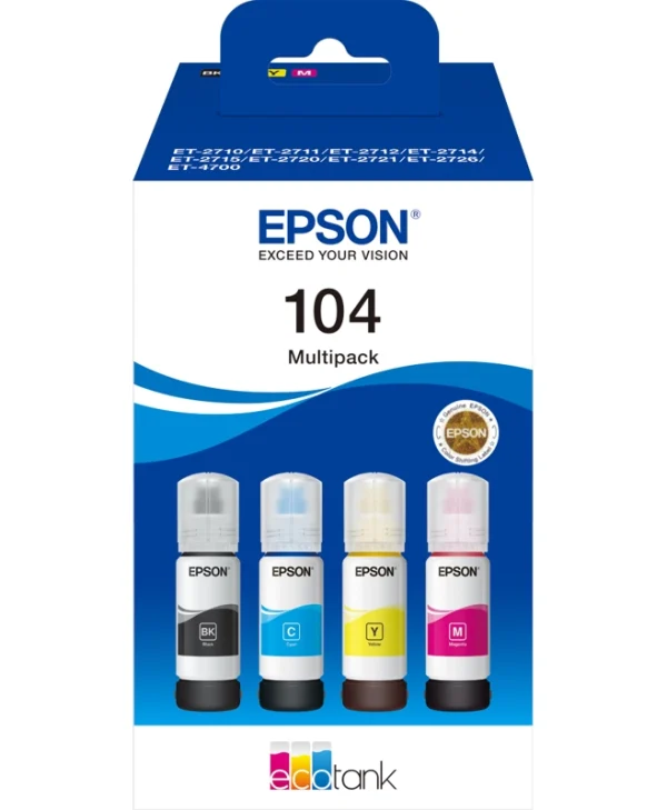 Epson 104 Γνήσιο Πακέτο 4 Μελανιών Εκτυπωτή InkJet Κίτρινο / Κυανό / Ματζέντα / Μαύρο (C13T00P640)