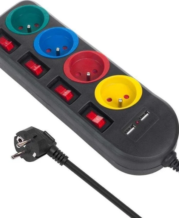 Maclean Energy Πολύπριζο 4 Θέσεων με 2 USB-A και Καλώδιο 1.5m MCE229B