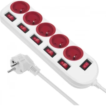 Maclean Energy Πολύπριζο 5 Θέσεων με USB-A, Διακόπτη και Καλώδιο 1.5m MCE204 R/W