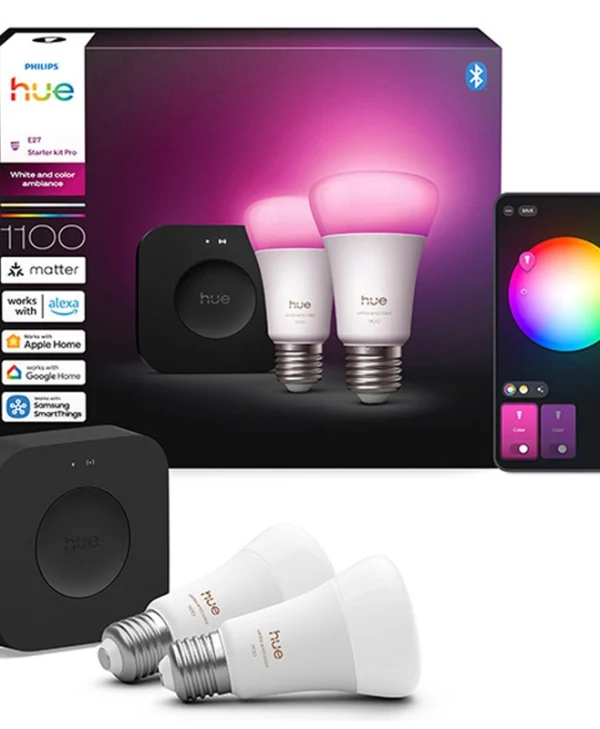 Smart Lamp Philips E27 A60 1100lm 8.1w Rgb & Tunable White 2-pack + Hue Bridge Pro 929003853518
