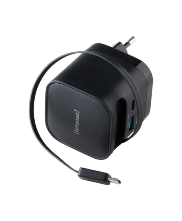 Intenso Φορτιστής GaN με Θύρα USB-A και Θύρα USB-C και Καλώδιο USB-C 65W Μαύρος (7806520)