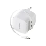 Intenso Φορτιστής GaN με Θύρα USB-A και Θύρα USB-C και Καλώδιο USB-C 65W Λευκός (7806522)