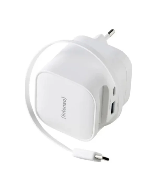 Intenso Φορτιστής GaN με Θύρα USB-A και Θύρα USB-C και Καλώδιο USB-C 65W Λευκός (7806522)