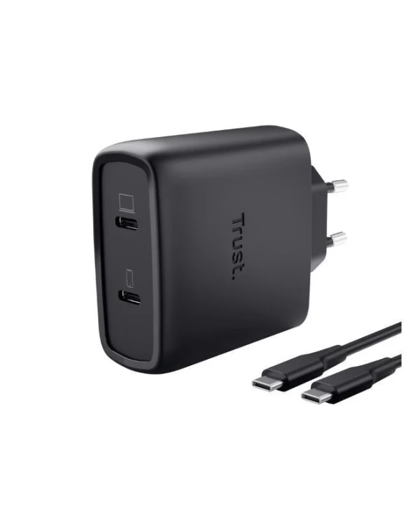 Trust Φορτιστής GaN με 2 Θύρες USB-C και Καλώδιο USB-C - USB-C 65W Μαύρος (Maxo) 25525