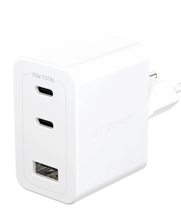 Empower by PanzerGlass Φορτιστής Χωρίς Καλώδιο με Θύρα USB-A και 2 Θύρες USB-C 70W Power Delivery Λευκός (Empower) EM31479