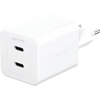 Empower by PanzerGlass Φορτιστής Χωρίς Καλώδιο GaN με 2 Θύρες USB-C 45W Ασημί (EM58685)