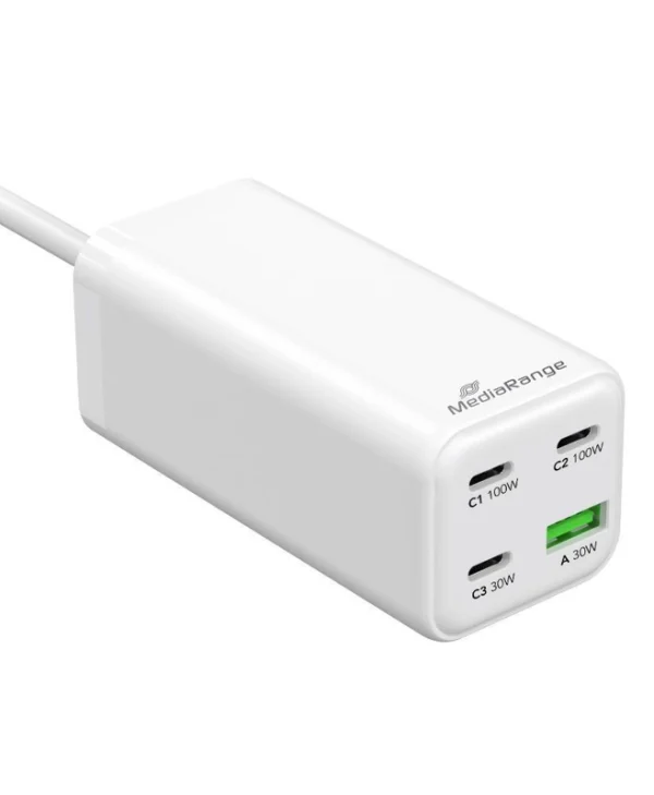 MediaRange Βάση Φόρτισης GaN με Θύρα USB-A και 3 Θύρες USB-C 100W Power Delivery / Quick Charge 3.0 σε Λευκό χρώμα (MRMA124)
