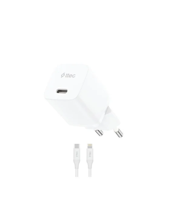 TTEC Φορτιστής GaN με Θύρα USB-C και Καλώδιο USB-C - Lightning 30W Power Delivery Λευκός (SmartCharger) 2SCG30LB