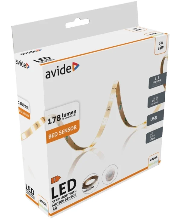 Avide Αδιάβροχη Ταινία LED Albed5v-sen-3w-s USB 5V Θερμό Λευκό Φως 1.2m με Τροφοδοτικό ALBED5V-SEN-3W-S