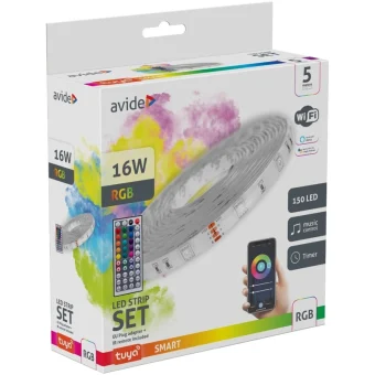Avide Αδιάβροχη Ταινία LED 12V RGB Φως 5m με Τροφοδοτικό & Τηλεχειριστήριο ALSB5050RGBTUYA44-5M