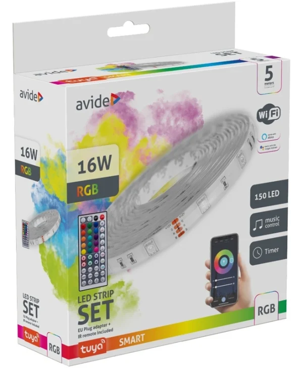 Avide Αδιάβροχη Ταινία LED 12V RGB Φως 5m με Τροφοδοτικό & Τηλεχειριστήριο ALSB5050RGBTUYA44-5M