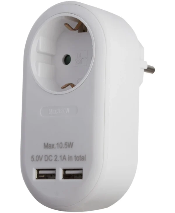 Entac EPAG-1EE-2USB-W Μονόπριζο με 2 USB-A