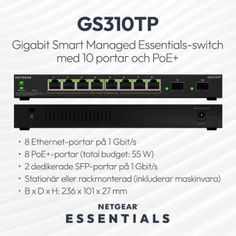 NetGear GS310TP-200EUS Managed L2 PoE+ Switch με 8 Θύρες Gigabit (1Gbps) Ethernet