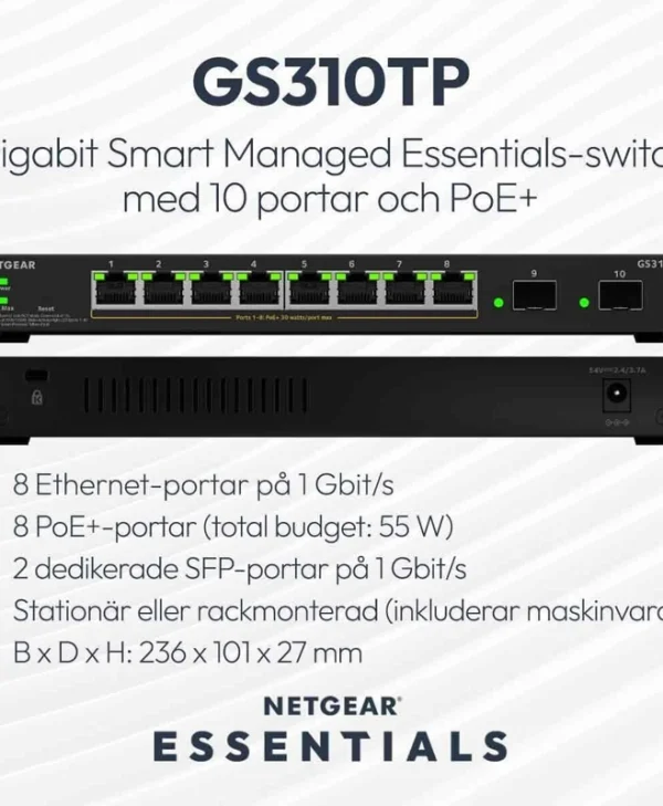 NetGear GS310TP-200EUS Managed L2 PoE+ Switch με 8 Θύρες Gigabit (1Gbps) Ethernet