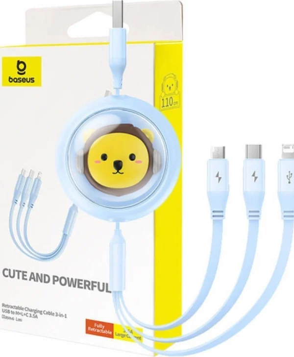Baseus Flat / Retractable USB to Lightning / Type-C / micro USB Cable 3.5A Μπλε 1.1m P10362900311-00
