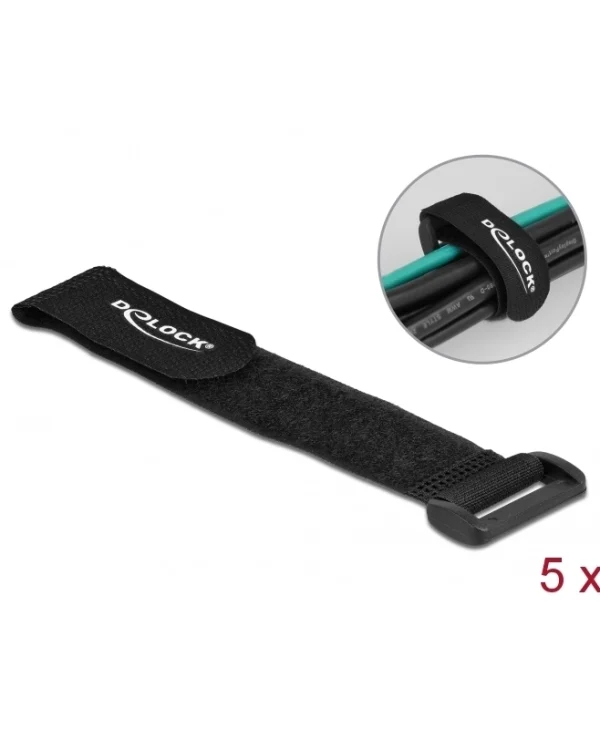 DeLock Velcro Δεματικά Καλωδίων 190x25mm Μαύρο 5τμχ 19531