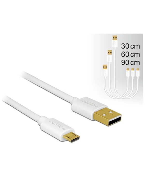 DeLock Regular USB 2.0 to micro USB Cable Λευκό 0.9m 83679 3τμχ