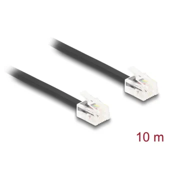 DeLock Flat Τηλεφωνικό Καλώδιο RJ11 6P4C 10m Μαύρο (90621)