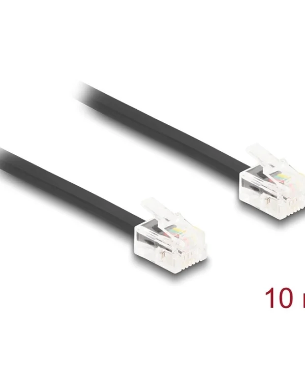 DeLock Flat Τηλεφωνικό Καλώδιο RJ11 6P4C 10m Μαύρο (90621)