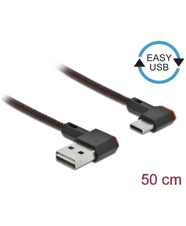 DeLock Angle (90°) / Braided USB 2.0 Cable USB-C male - USB-A male Μαύρο 0.5m (85280)