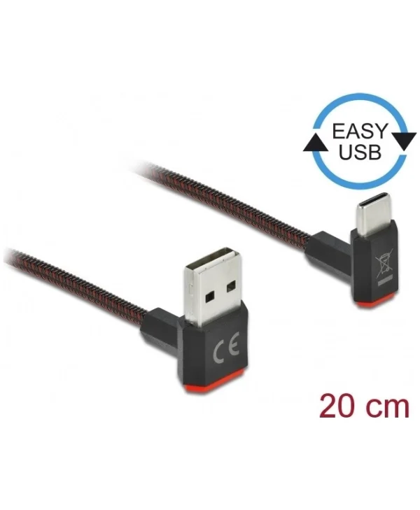 DeLock Angle (90°) / Regular USB 2.0 Cable USB-C male - USB-A male Μαύρο 0.2m (85274)
