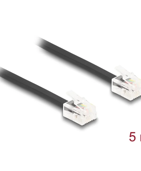 DeLock Flat Τηλεφωνικό Καλώδιο RJ11 6P4C 5m Μαύρο (90620)