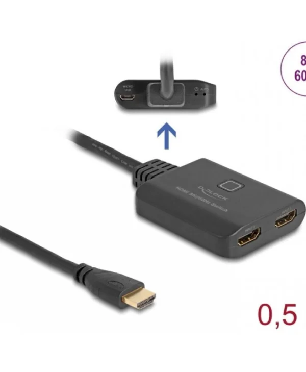 Delock Hdmi Switch 2 Ports 8k60hz/4k144hz + 0.5m Cable Delock 18645
