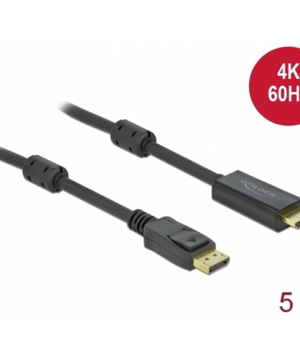 DeLock Cable DisplayPort male - HDMI male 5m Μαύρο (85958)