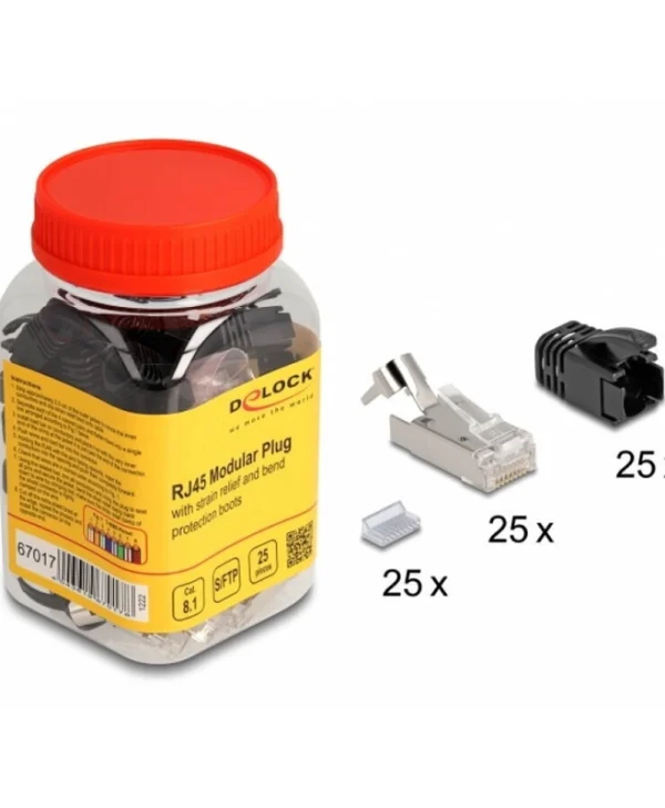 Delock Set 25 Pcs Rj45 Sftp Cat.8.1 Connectors Solid Wire + 25 Black Boots Delock 67017