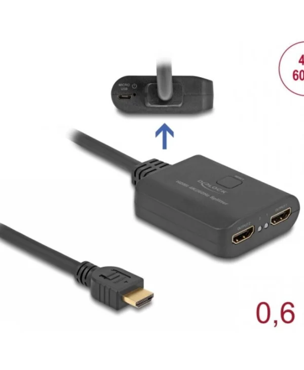 Delock Hdmi 2-port 4k60hz Splitter Downscaler + 0.6m Cable Delock 18650