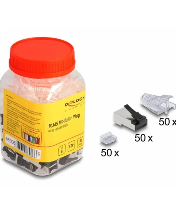 Delock Set 50 Rj45 Ftp Network Connectors Cat.6 + Transparent Boot Delock 66906