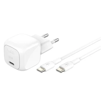 Belkin Φορτιστής με Θύρα USB-C και Καλώδιο USB-C - USB-C 30W Λευκός (BOOST Charge) WCA008KQ1MWH-B6