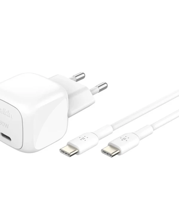 Belkin Φορτιστής με Θύρα USB-C και Καλώδιο USB-C - USB-C 30W Λευκός (BOOST Charge) WCA008KQ1MWH-B6