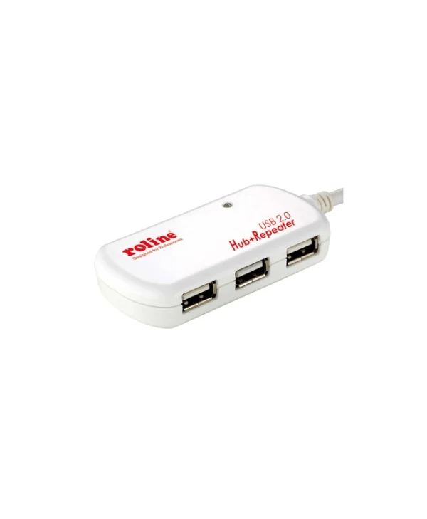 Roline Repeater Cable 12m With Hub 3 Ports USB 2.0 Hub 4 Θυρών με σύνδεση USB-A Λευκό 12.04.1085