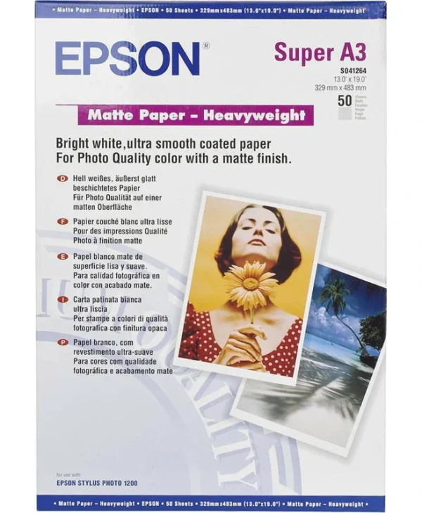 Epson Matte Φωτογραφικό Χαρτί A3+ 167gr/m² για Εκτυπωτές Inkjet 50 Φύλλα C13S041264